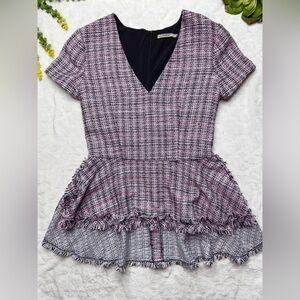 Thurley Candy Crush Tweed V-Neck Short Sleeve Tunic Top in Pink Black Womens 8